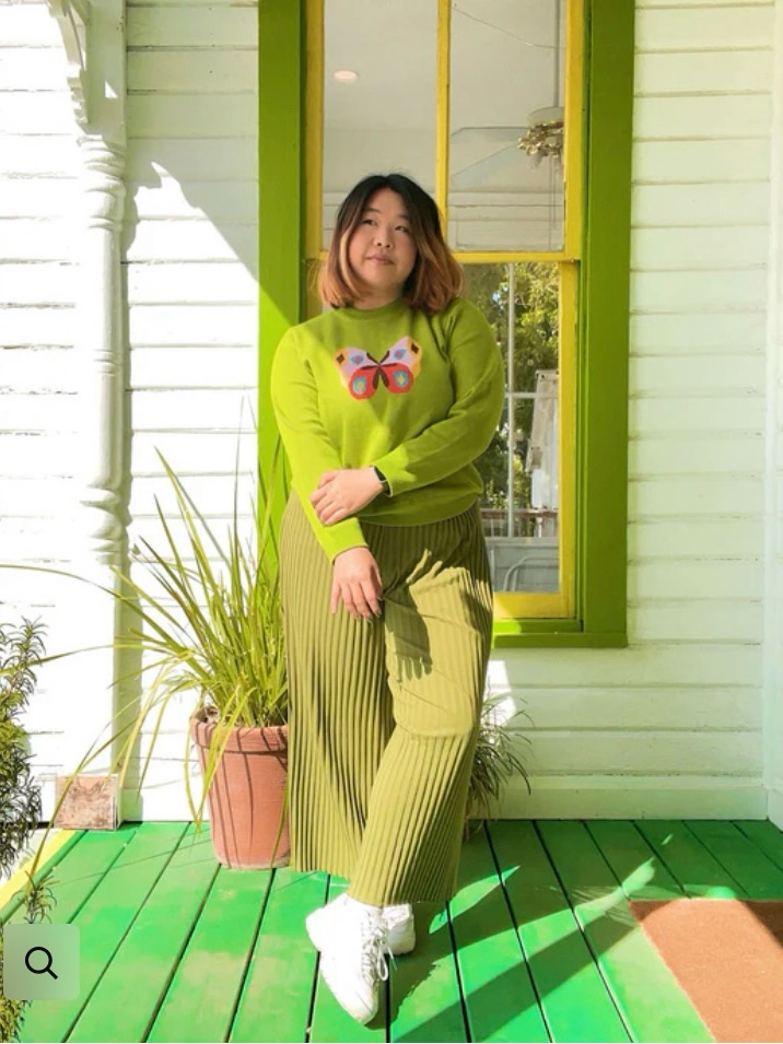 BanDo Bright Lime Green Knit Sweater With Pink Tag